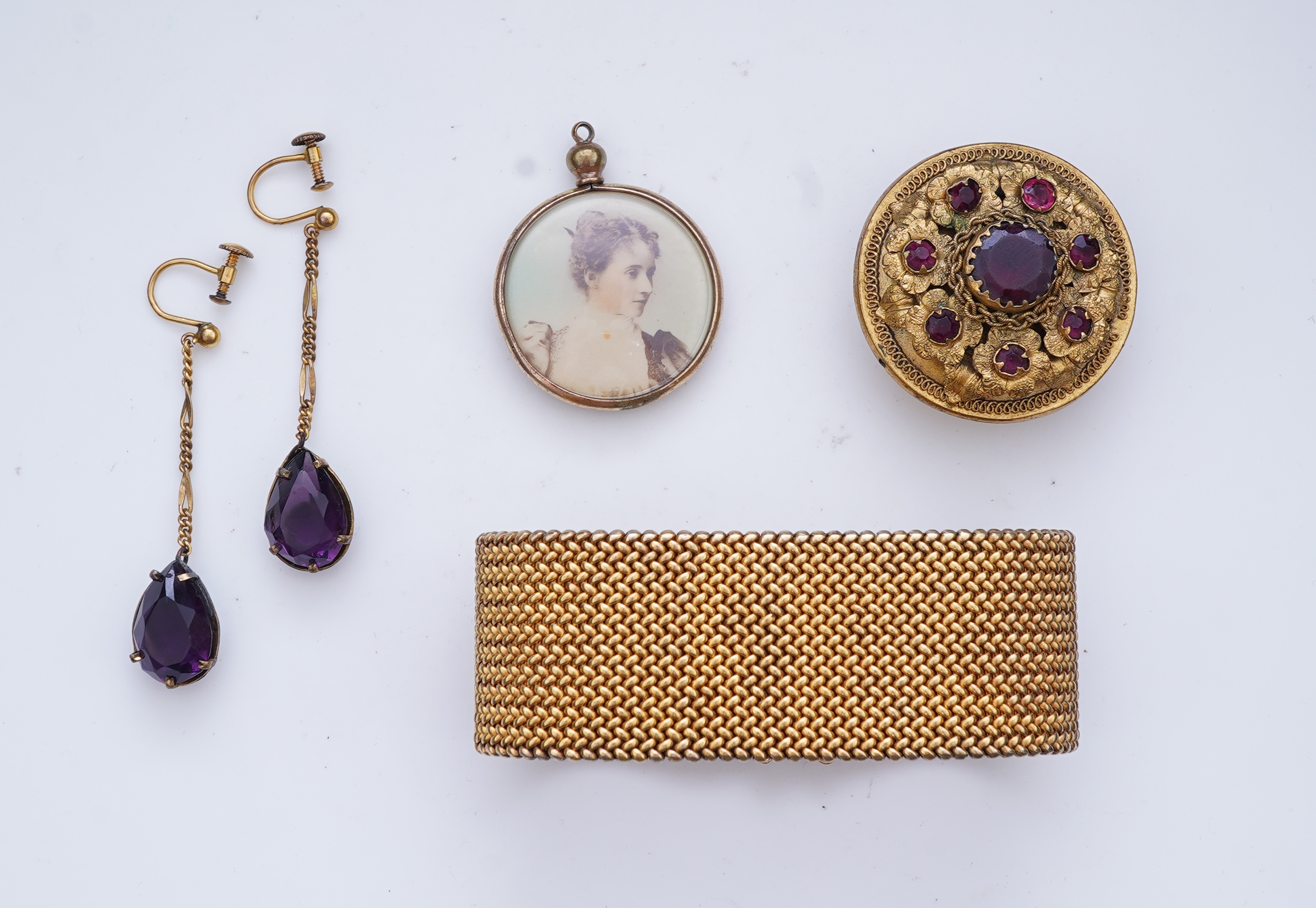 A group of antique gilt metal jewellery, 19th century